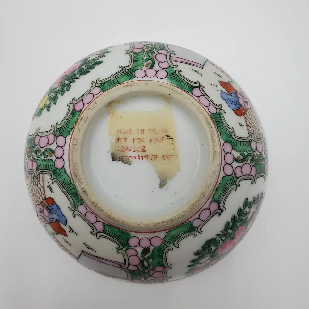 Vintage Asian Japanese Painted Porcelain Bowl Gold Trim Decor Display - Picture 4 of 5